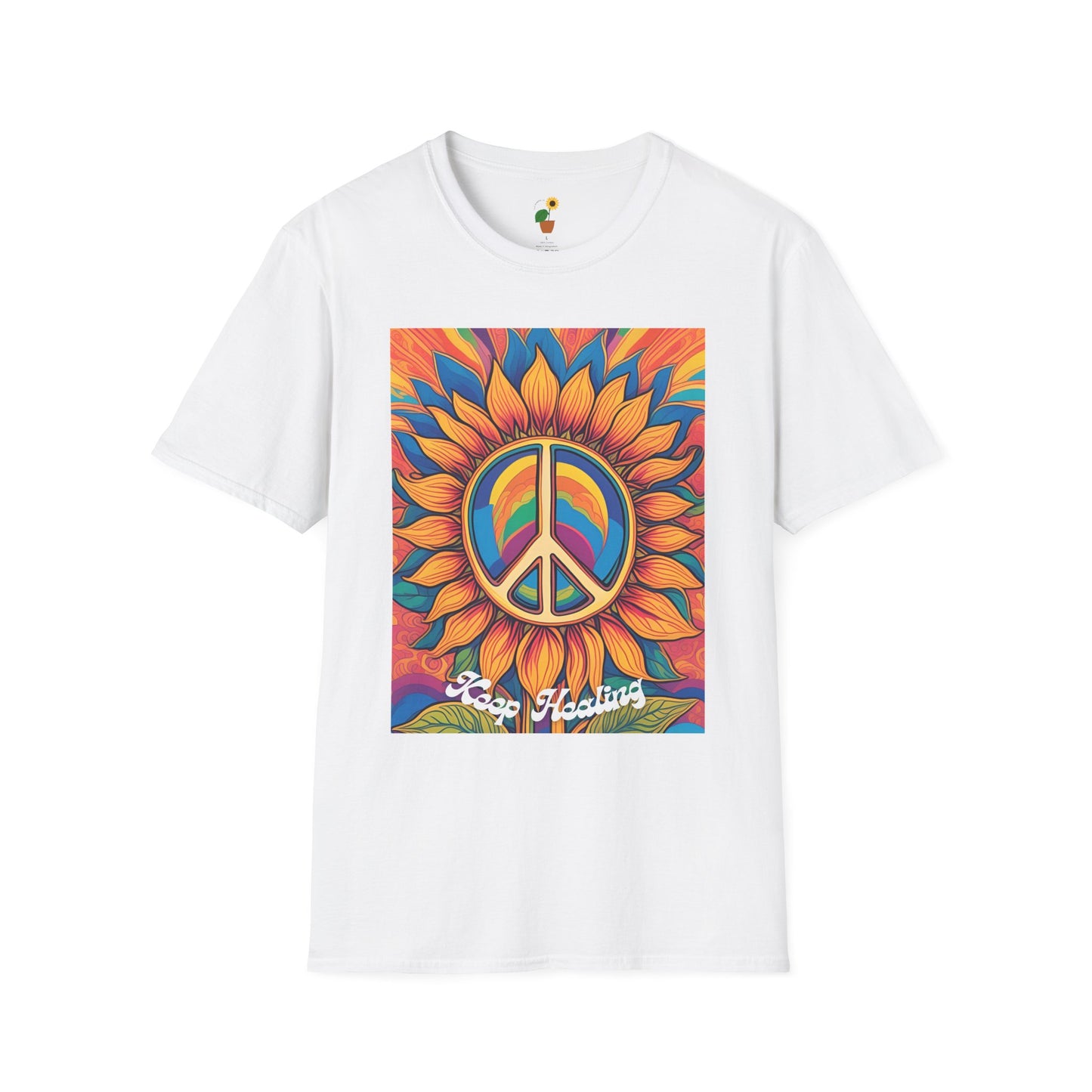Peace & Love Sunflower T-Shirt - Unisex Softstyle Tee for Festivals and Everyday Wear