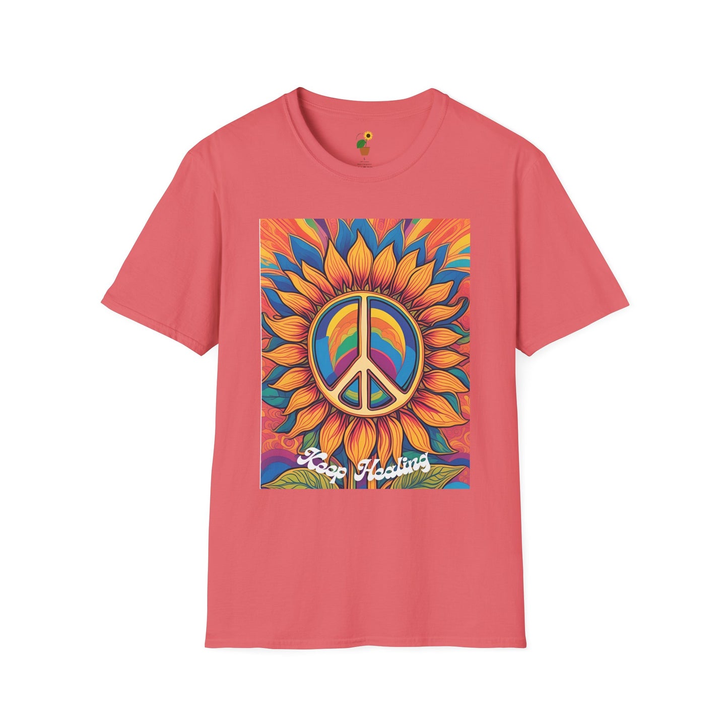 Peace & Love Sunflower T-Shirt - Unisex Softstyle Tee for Festivals and Everyday Wear