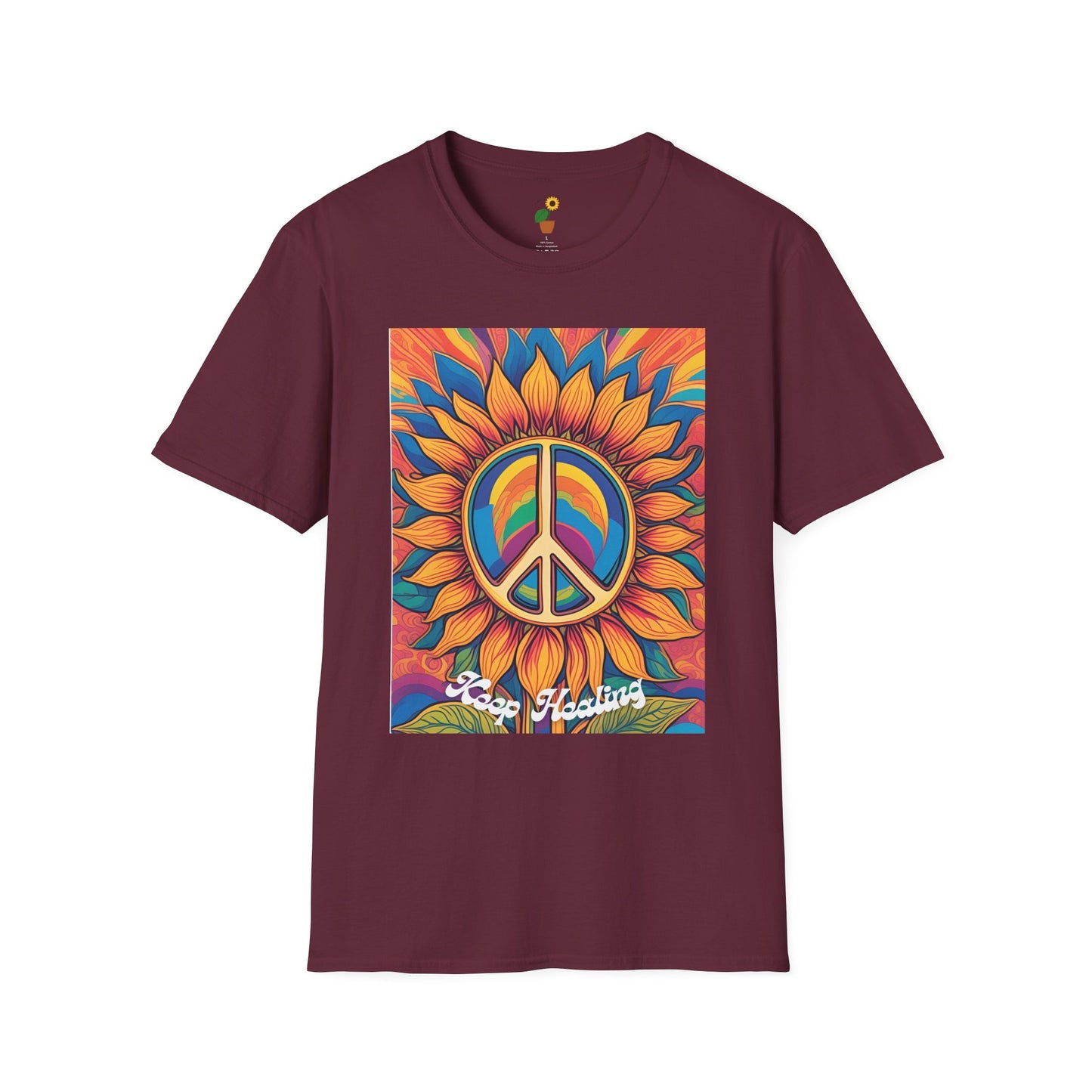 Peace & Love Sunflower T-Shirt - Unisex Softstyle Tee for Festivals and Everyday Wear