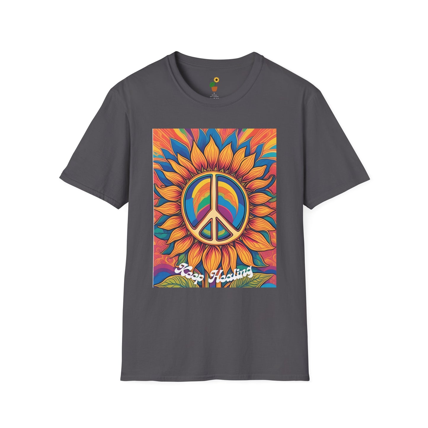 Peace & Love Sunflower T-Shirt - Unisex Softstyle Tee for Festivals and Everyday Wear