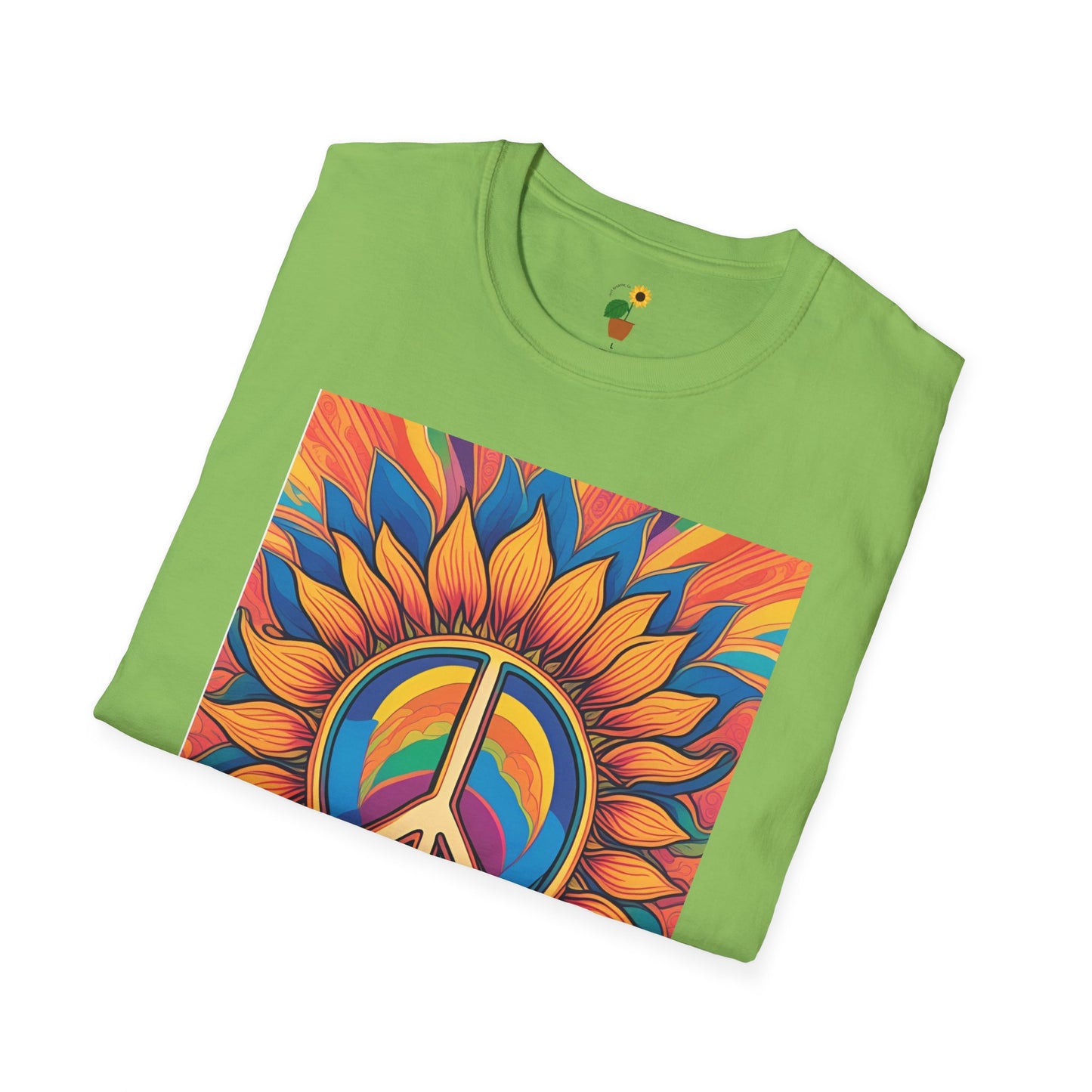 Peace & Love Sunflower T-Shirt - Unisex Softstyle Tee for Festivals and Everyday Wear