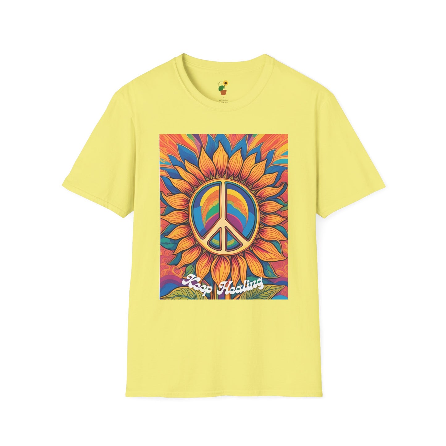 Peace & Love Sunflower T-Shirt - Unisex Softstyle Tee for Festivals and Everyday Wear