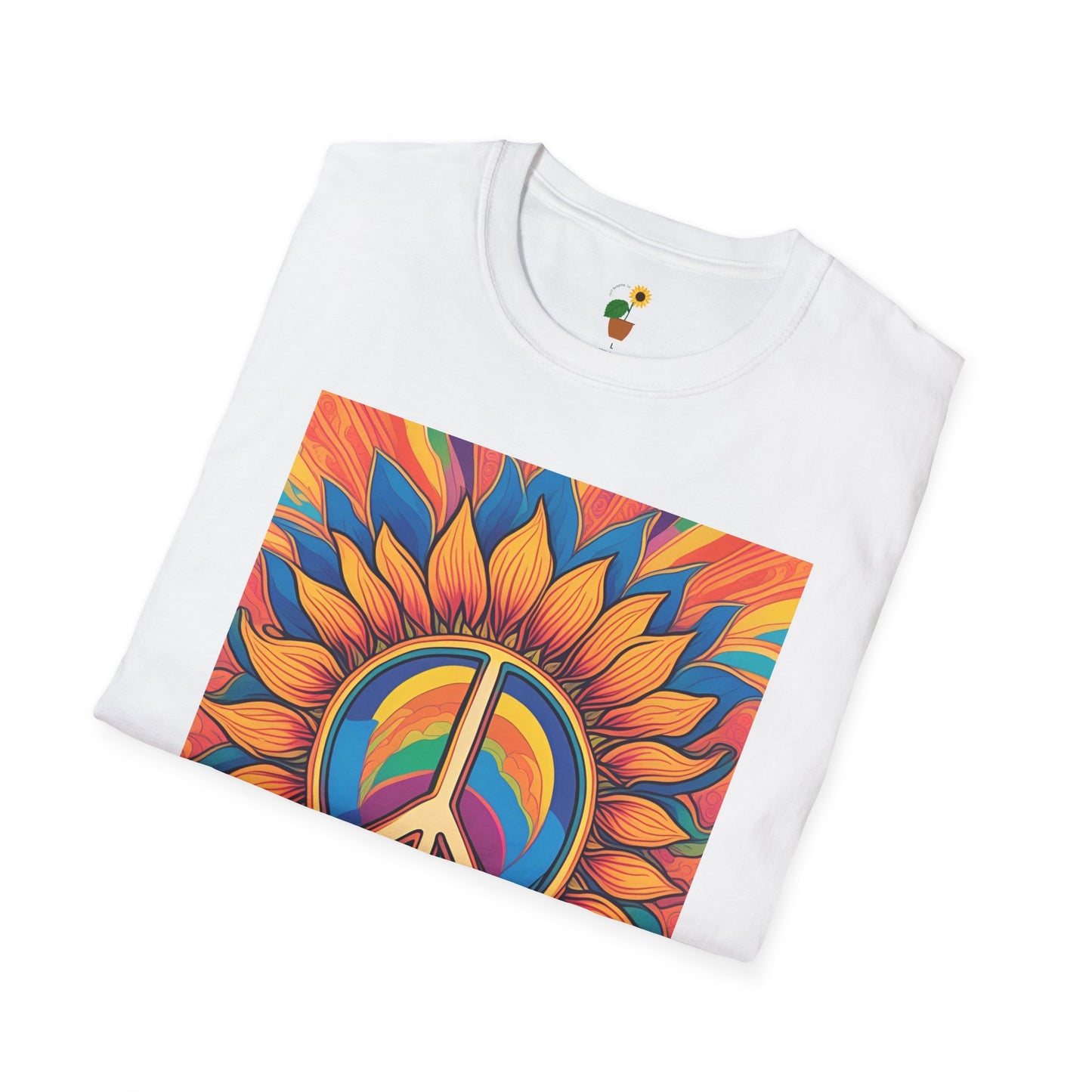Peace & Love Sunflower T-Shirt - Unisex Softstyle Tee for Festivals and Everyday Wear
