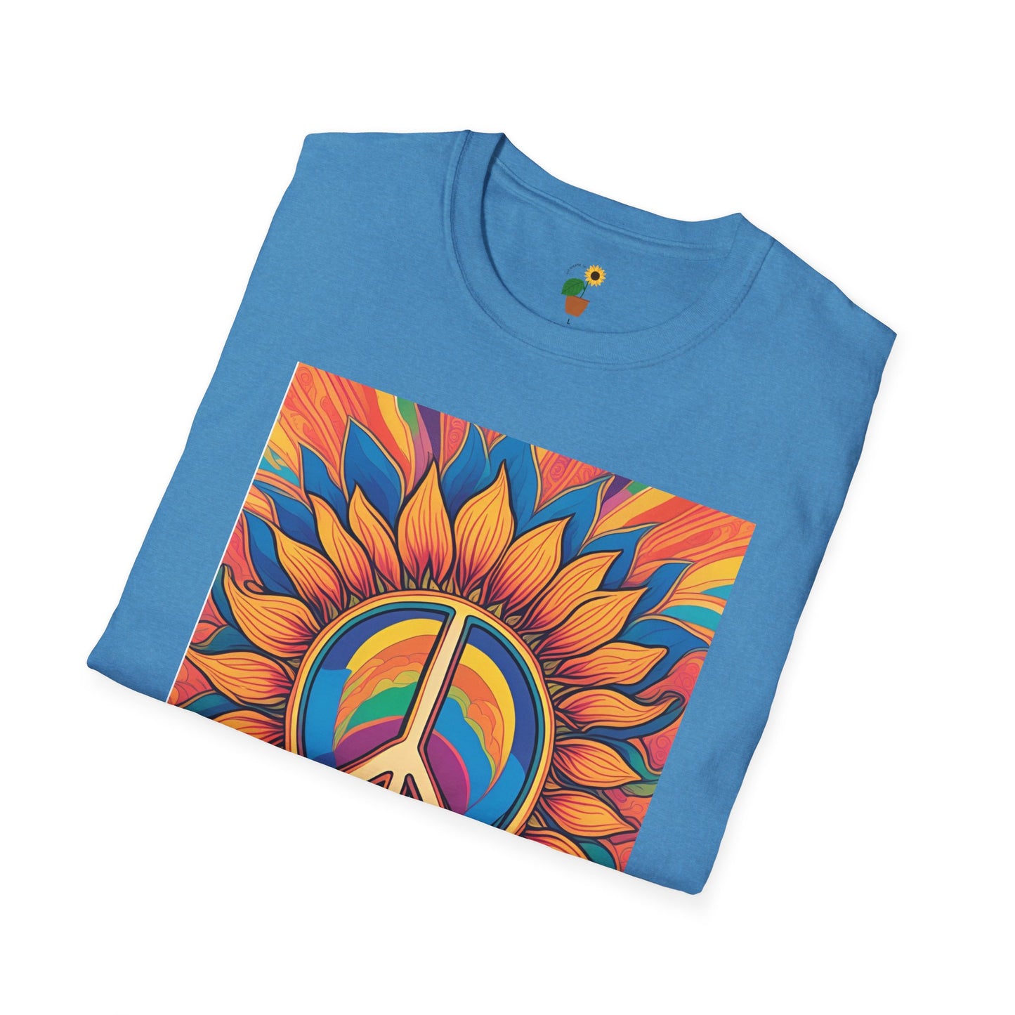 Peace & Love Sunflower T-Shirt - Unisex Softstyle Tee for Festivals and Everyday Wear