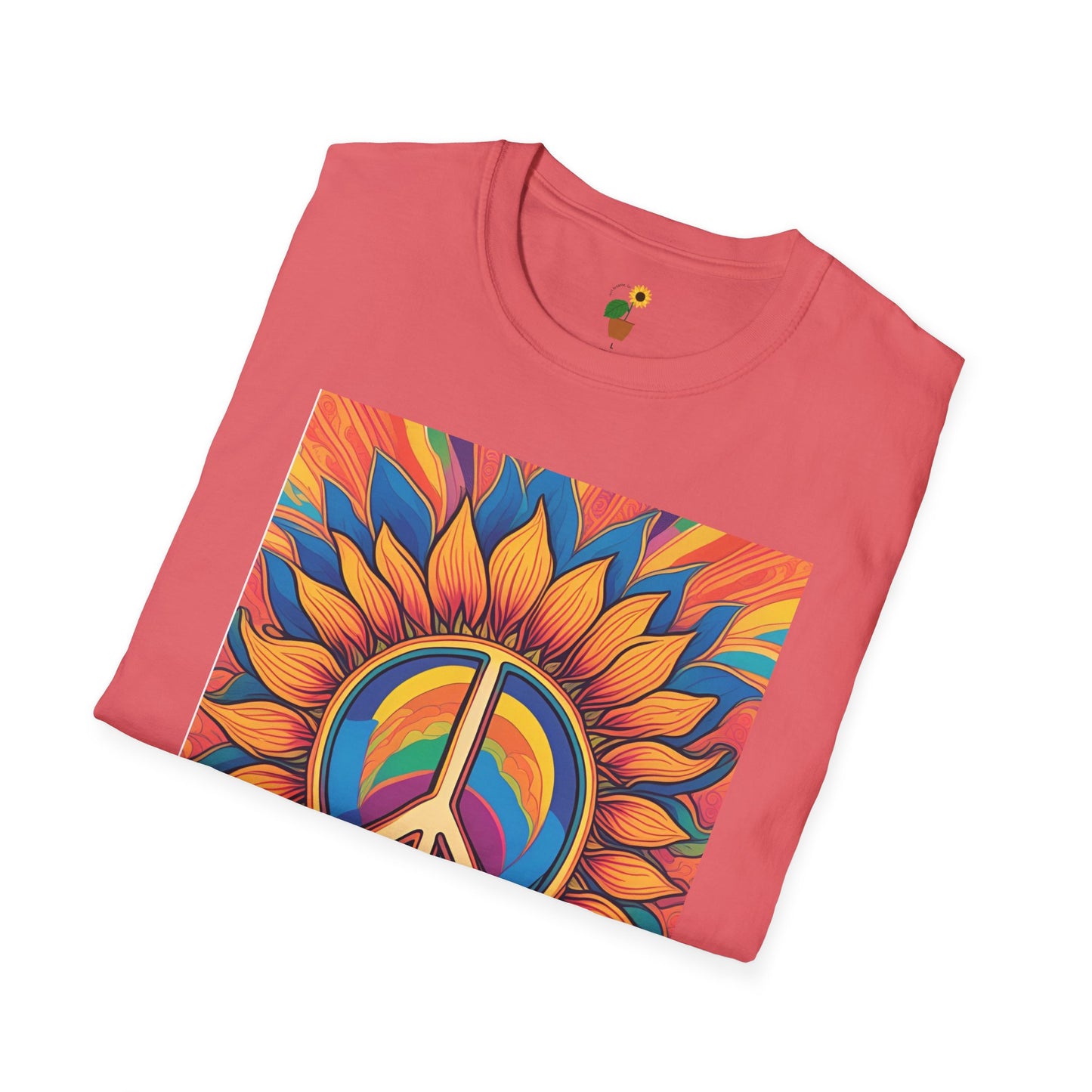 Peace & Love Sunflower T-Shirt - Unisex Softstyle Tee for Festivals and Everyday Wear