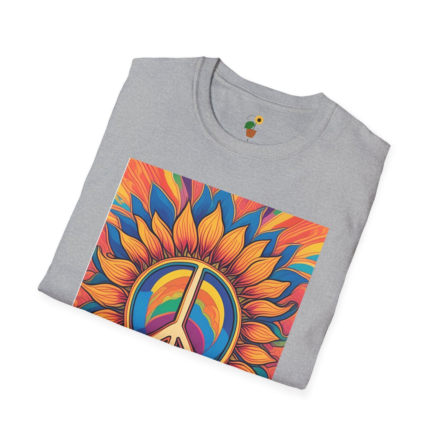 Peace & Love Sunflower T-Shirt - Unisex Softstyle Tee for Festivals and Everyday Wear