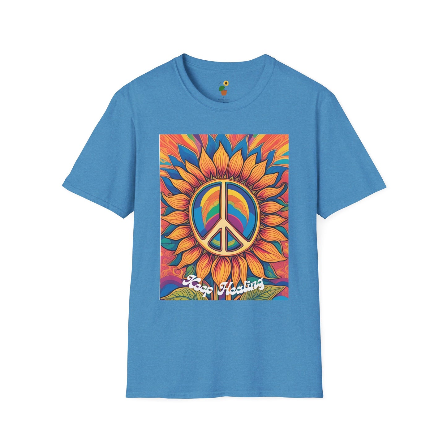 Peace & Love Sunflower T-Shirt - Unisex Softstyle Tee for Festivals and Everyday Wear