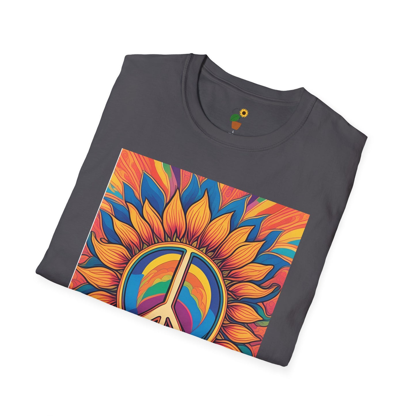 Peace & Love Sunflower T-Shirt - Unisex Softstyle Tee for Festivals and Everyday Wear