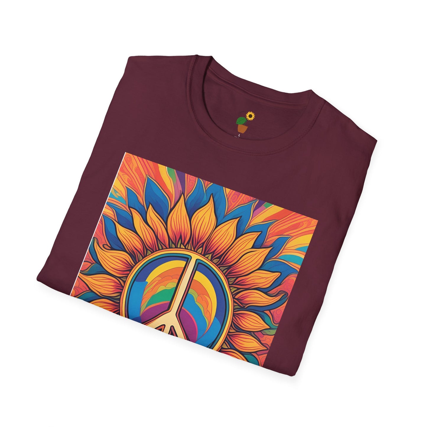 Peace & Love Sunflower T-Shirt - Unisex Softstyle Tee for Festivals and Everyday Wear