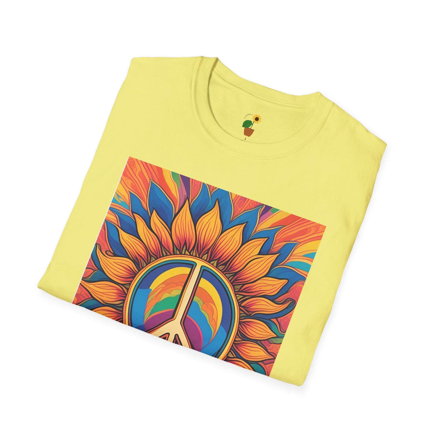 Peace & Love Sunflower T-Shirt - Unisex Softstyle Tee for Festivals and Everyday Wear