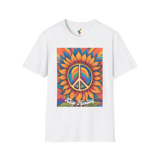 Peace & Love Sunflower T-Shirt - Unisex Softstyle Tee for Festivals and Everyday Wear